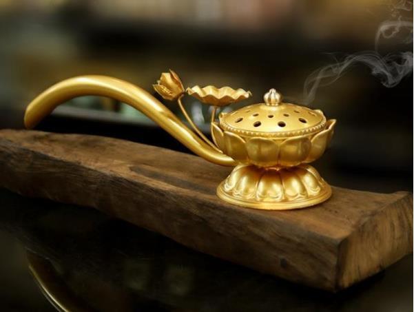 「密教法具 寺院用仏具」蓮型机上香炉 銅器 銅製品の画像1