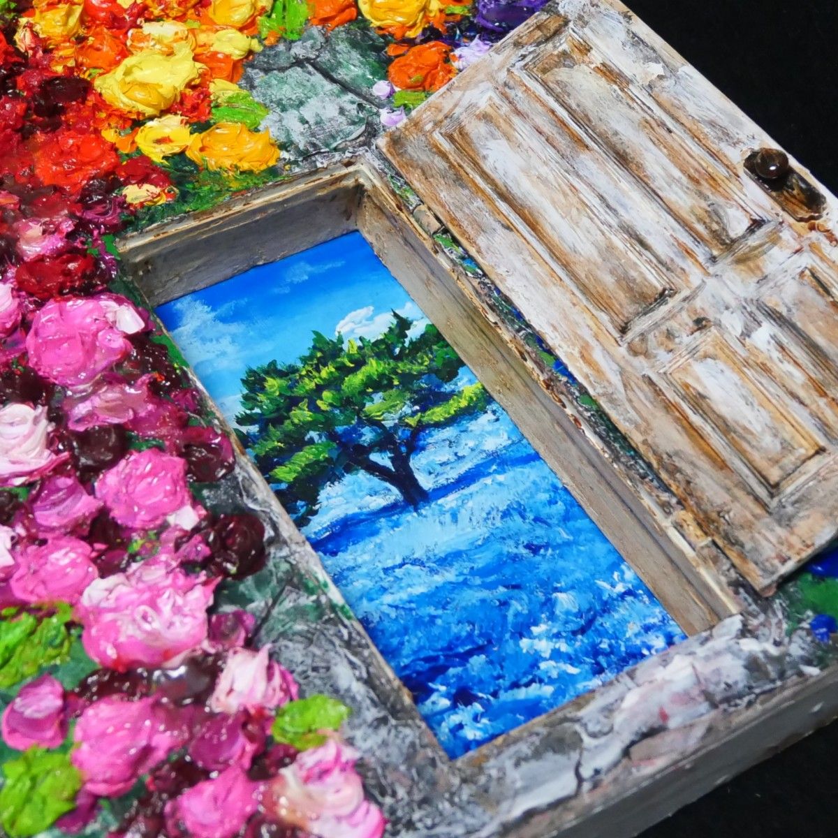 油絵 油彩 油彩画 絵画 絵【扉の先の青い世界の一本木】|Yahoo 油絵 油彩 油彩画 絵画 絵【扉の先の青い世界の一本木】|Yahoo