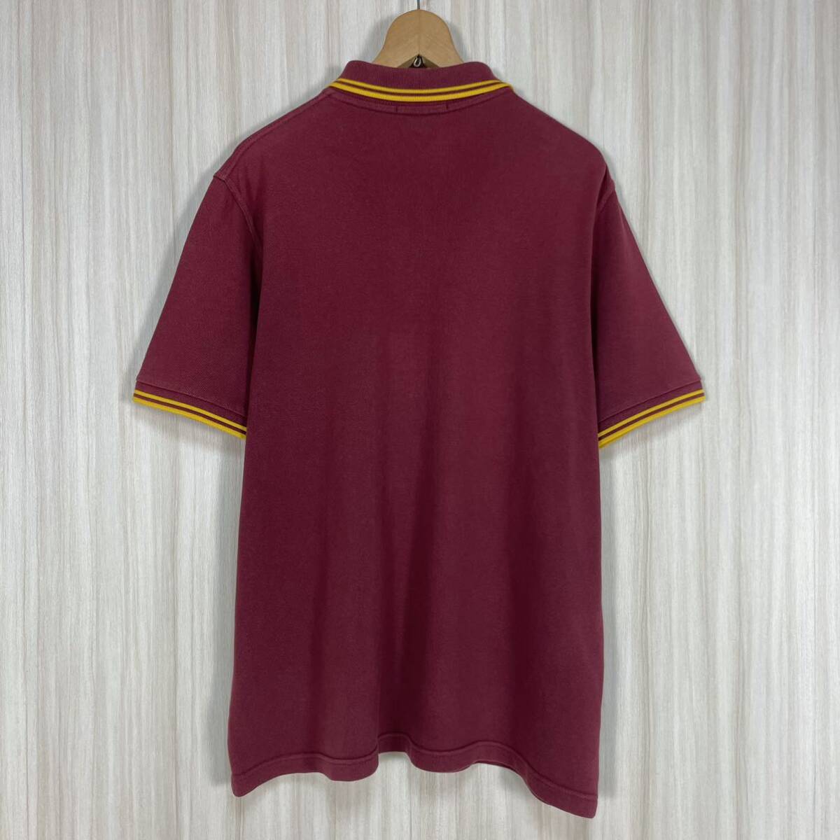 * hard-to-find * Britain made * size 46* Fred Perry embroidery month katsura tree .M12 polo-shirt with short sleeves bordeaux ie Rollei nXL~XXL England made old clothes 