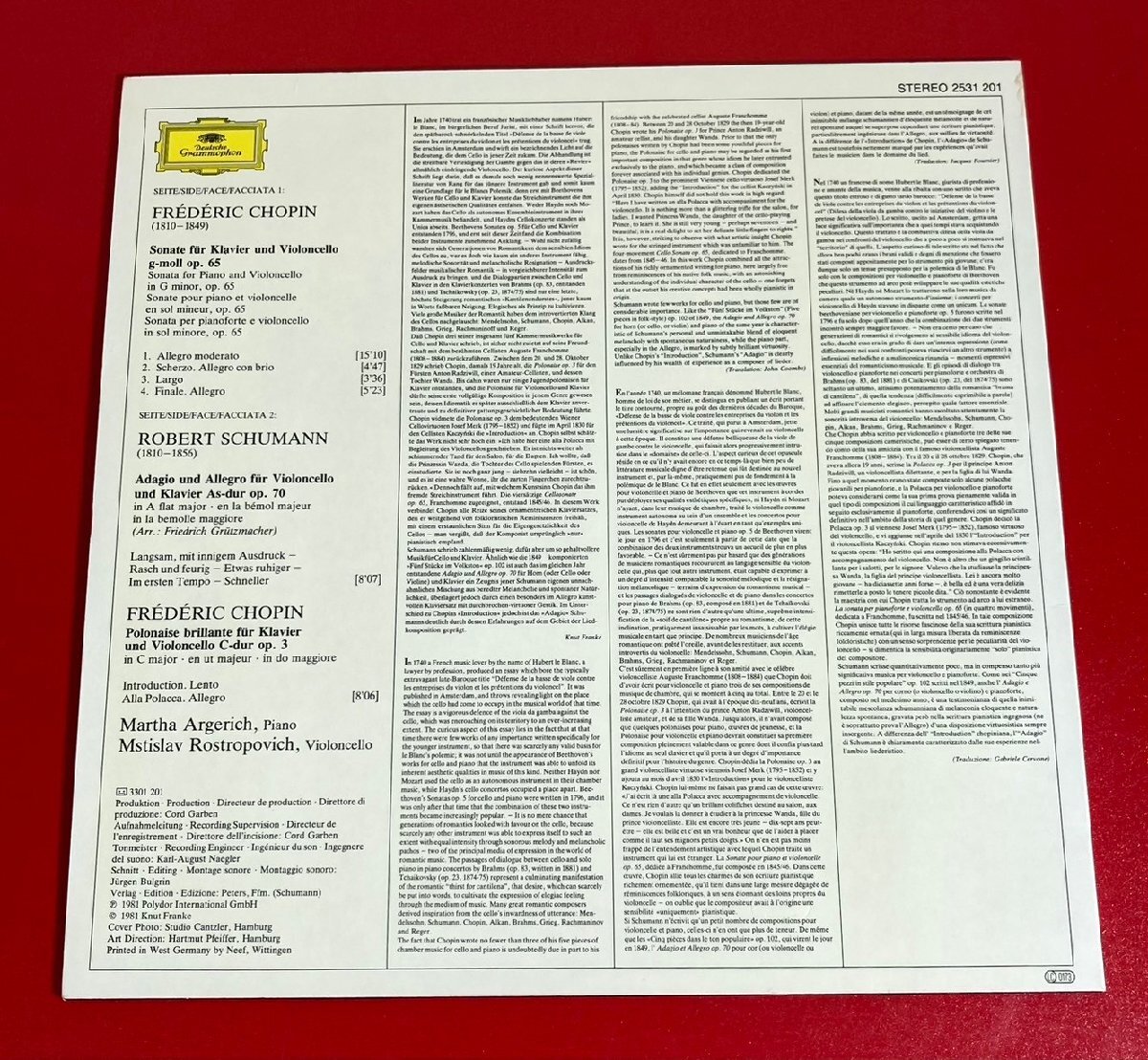 【レコードコレクター放出品】 LP ロストロポーヴィチ ショパン ソナタ op.65 他 西独盤 グラモフォンの画像2