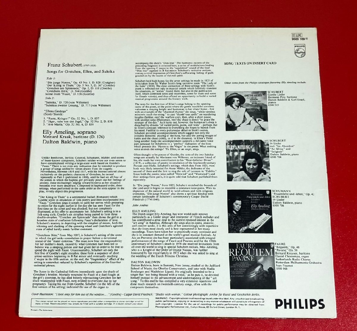 【レコードコレクター放出品】 LP　アーメリング　ボールドウィン　シューベルト　歌曲集　蘭盤　PHILIPS_画像2