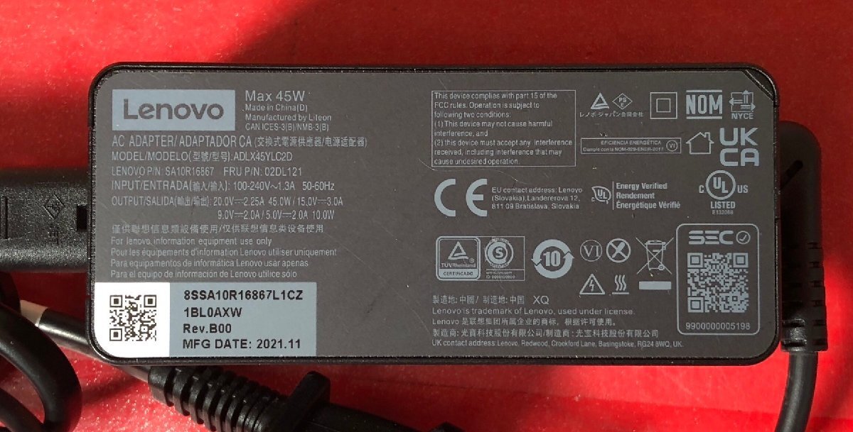 1円～ LENOVO 純正 ACアダプタ 45W 20V-2.25A USB Type-C型 10点 約2.6kg まとめ売り ADLX45YLC2D 等 現状品 (動作未確認)の画像2