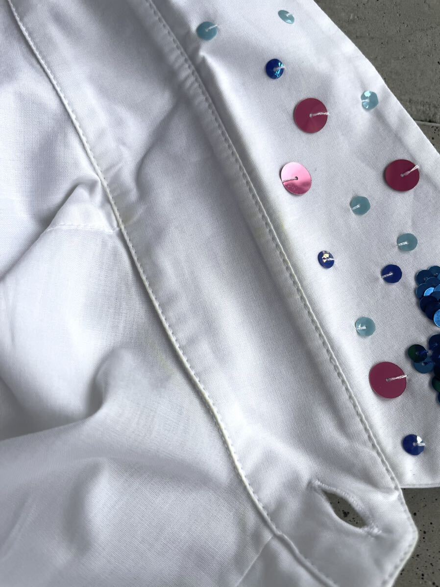 2023SS【MARNI マルニ】コットンポプリン 花 フラワー スパンコール カラー 襟 シャツ 38 白 ホワイト_画像7