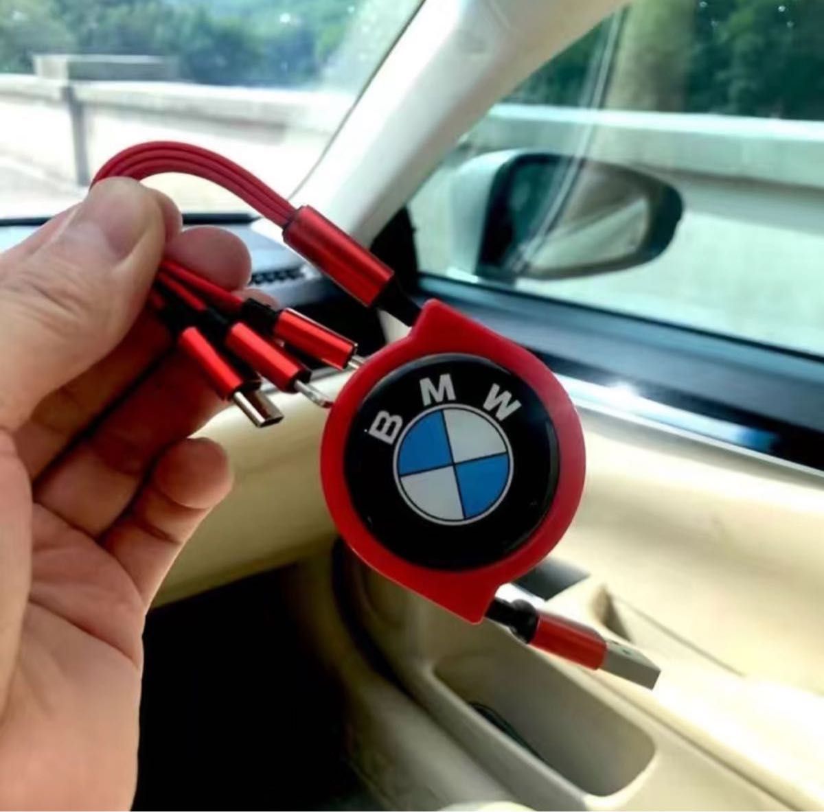 BMW車用　スマホ充電ケーブル　巻きタイプ　3in1 充電ケーブル　USB充電ケーブル 