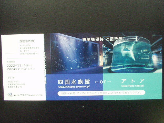 ★四国水族館 or アトア 無料ご招待券 1枚 （ウエスコホールディングス株主優待）_画像1
