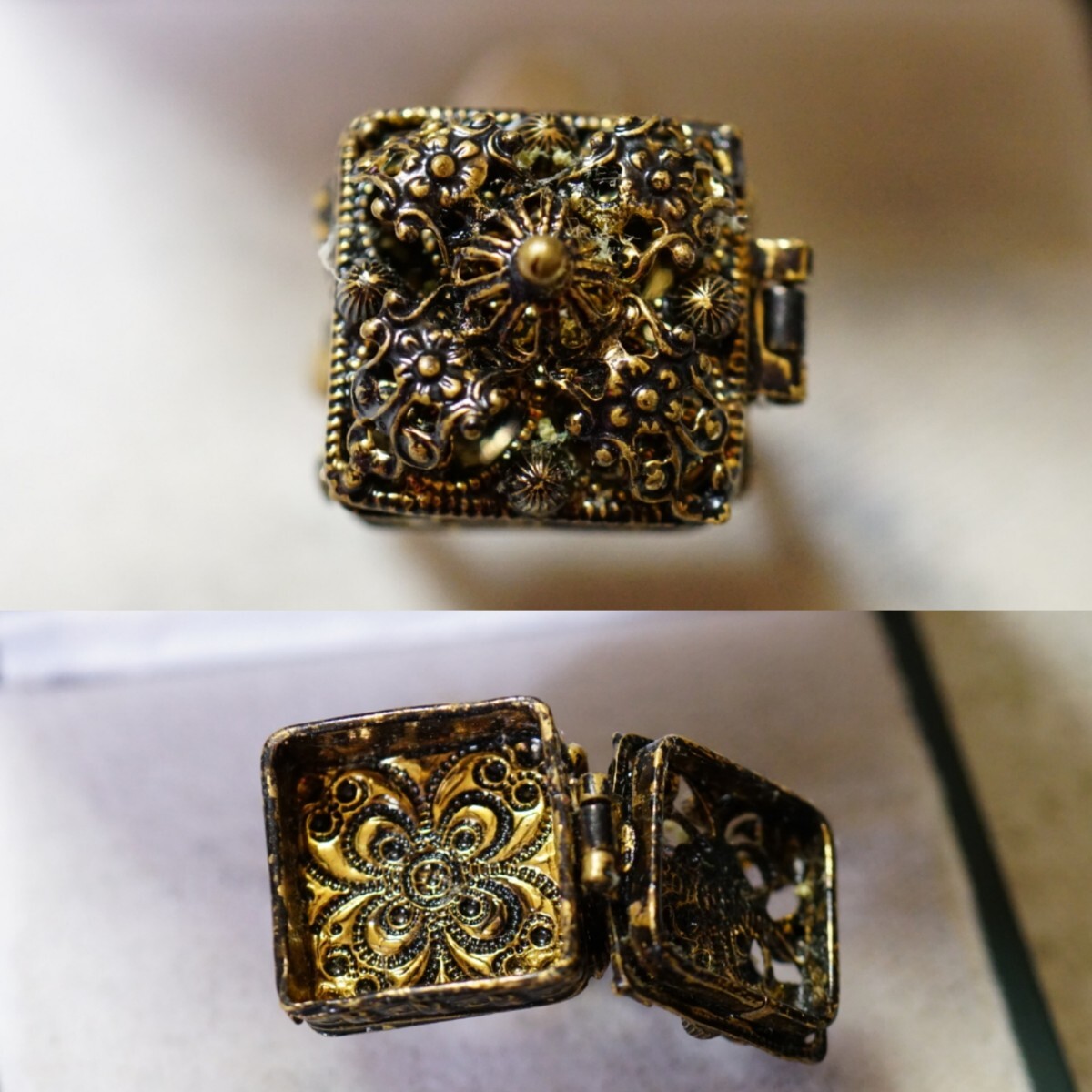 1882 海外製 ピルケース リング 指輪 ヴィンテージ アクセサリー アンティーク ゴールドカラー 装飾品_画像1
