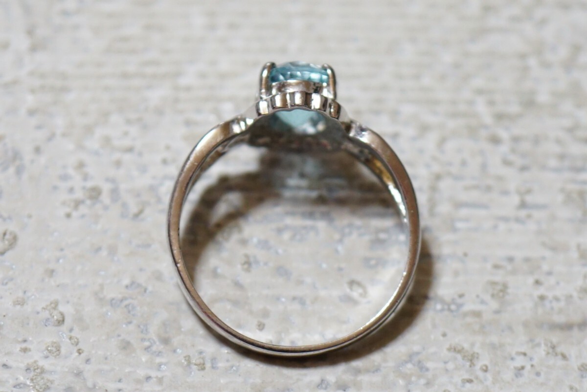 279 ブルートパーズ ダイヤモンド リング 指輪 ヴィンテージ アクセサリー SILVER刻印 アンティーク 色石 宝石 カラーストーン 装飾品の画像4