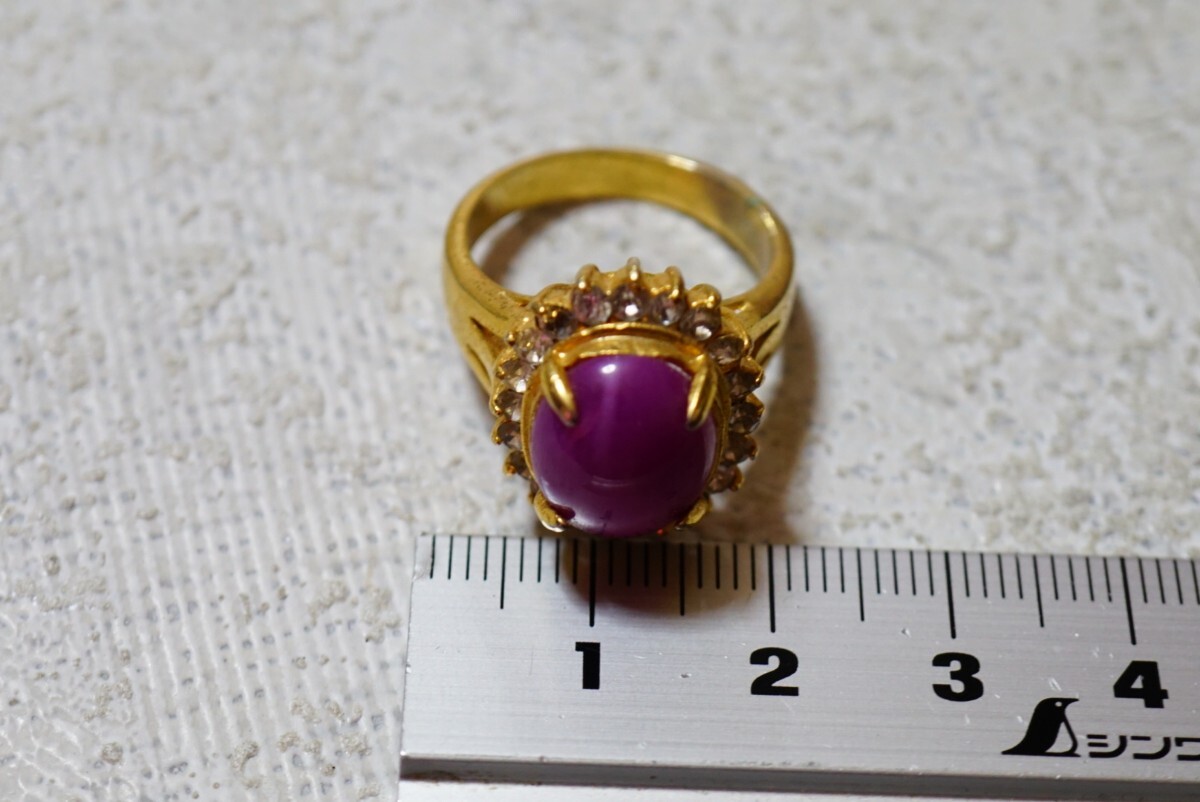 745 リンデンスタールビー ゴールドカラー リング 指輪 ヴィンテージ アクセサリー 18K刻印 メッキ アンティーク 色石 宝石 カラーストーンの画像4