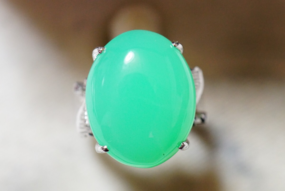 853 天然石 緑石 リング 指輪 ヴィンテージ アクセサリー 18K刻印 メッキ アンティーク 色石 宝石 カラーストーン 装飾品の画像1