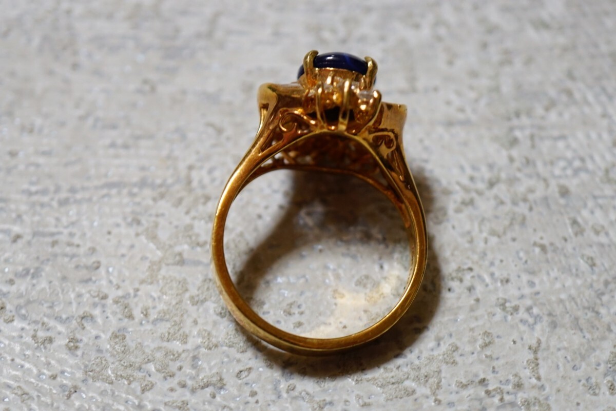 930 リンデンスターサファイア ゴールドカラー リング 指輪 ヴィンテージ アクセサリー アンティーク 色石 宝石 カラーストーン 装飾品の画像2