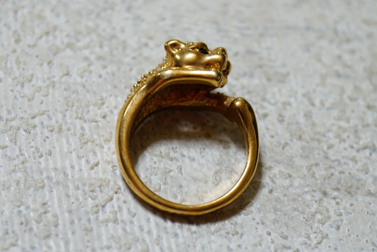 1383 海外製 ラインストーン アニマル ゴールドカラー リング 指輪 ヴィンテージ アクセサリー アンティーク 装飾品の画像4