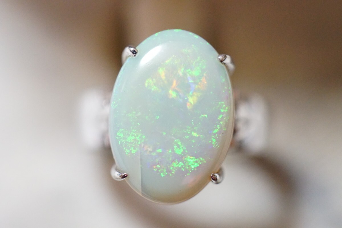 1354 天然オパール リング 指輪 ヴィンテージ アクセサリー 18K刻印 メッキ アンティーク opal 宝石 天然石 カラーストーン 装飾品_画像1