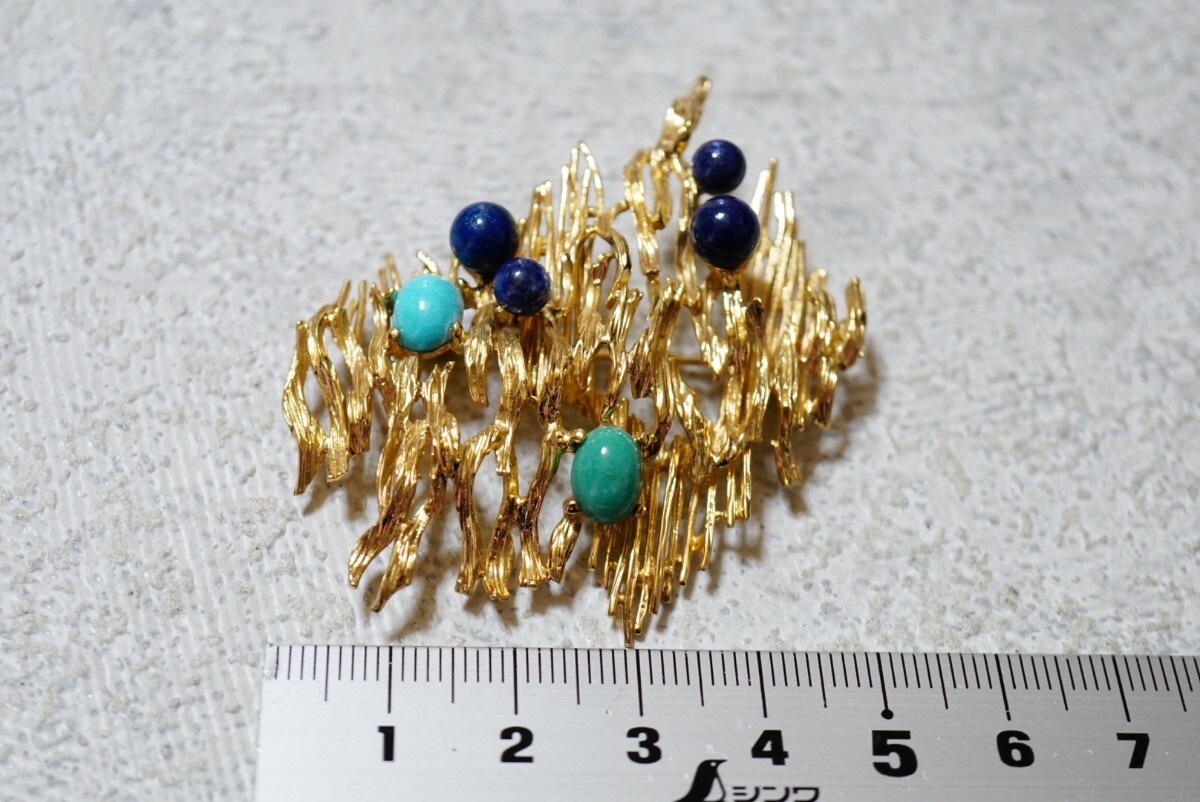1304 grosse/ Glo se turquoise lapis lazuli brooch Vintage brand accessory antique color stone ornament 