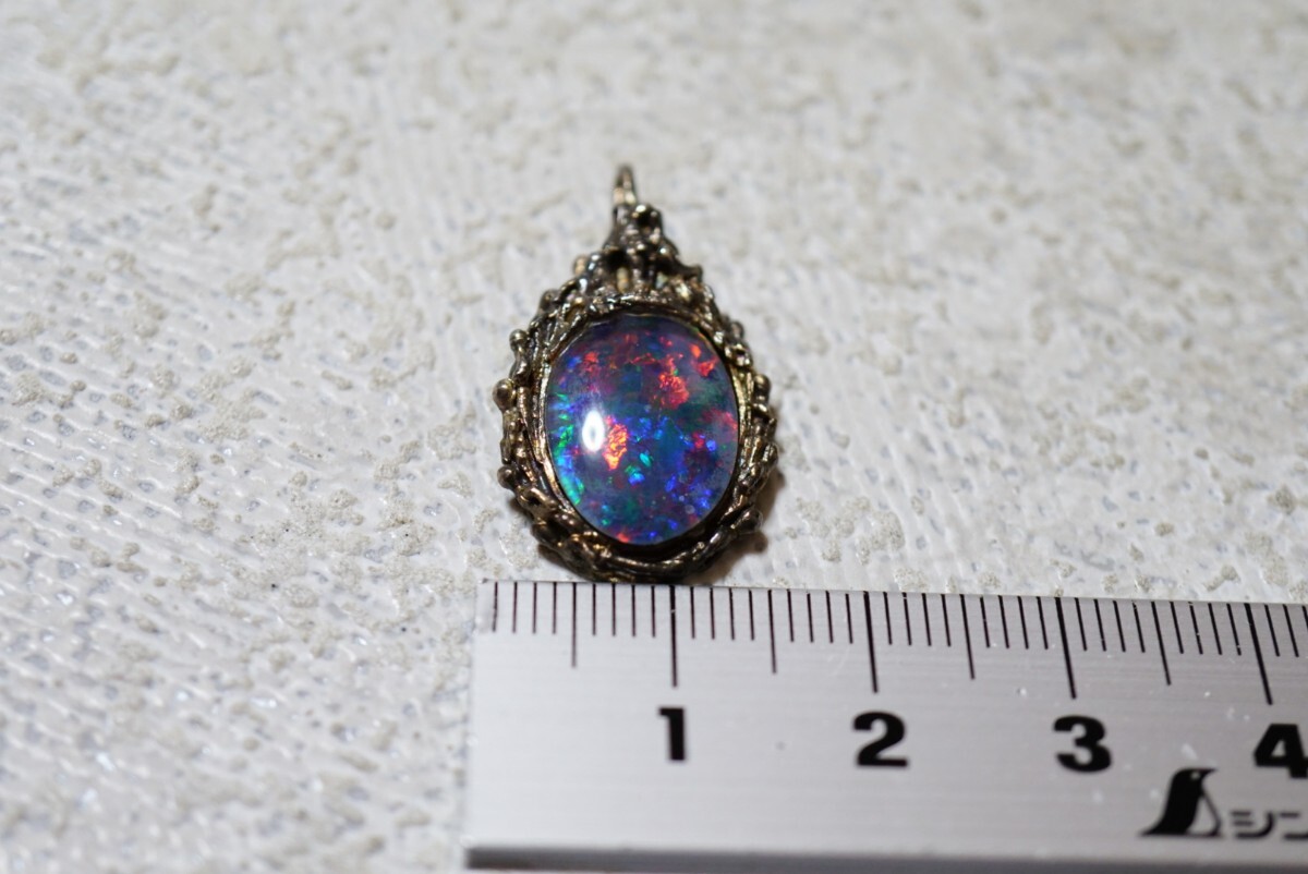 1826 海外製 トリプレットオパール ペンダント ネックレス ヴィンテージ アクセサリー 刻印 opal カラーストーン 宝石 色石 アンティーク_画像5