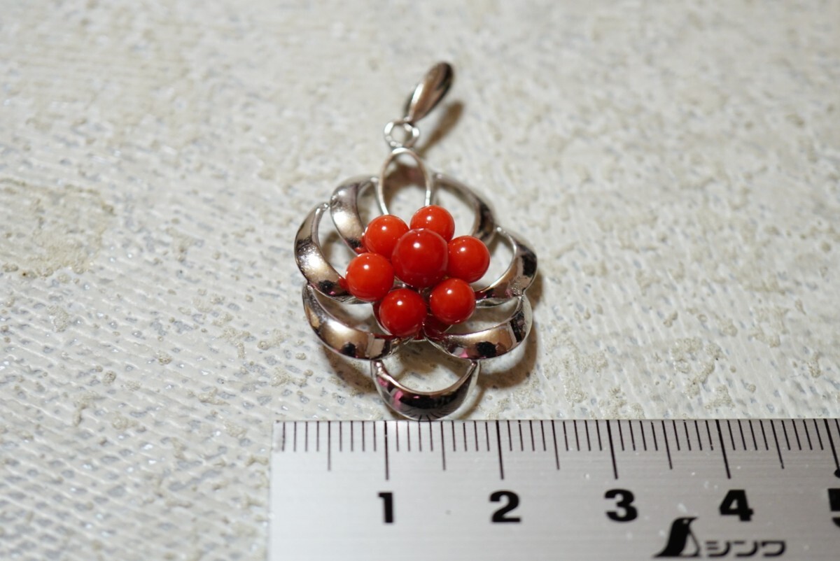 1501 red .. natural .. pendant necklace Vintage accessory K18GF stamp plating ceremonial occasions coral coral ornament 