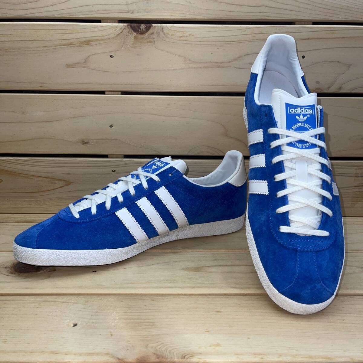 1円 スタート アディダス オリジナルス ガゼル 28.5cm ブルー ホワイト 税込定価13200円 adidas Originals GAZELLE ガッツレー 天然皮革