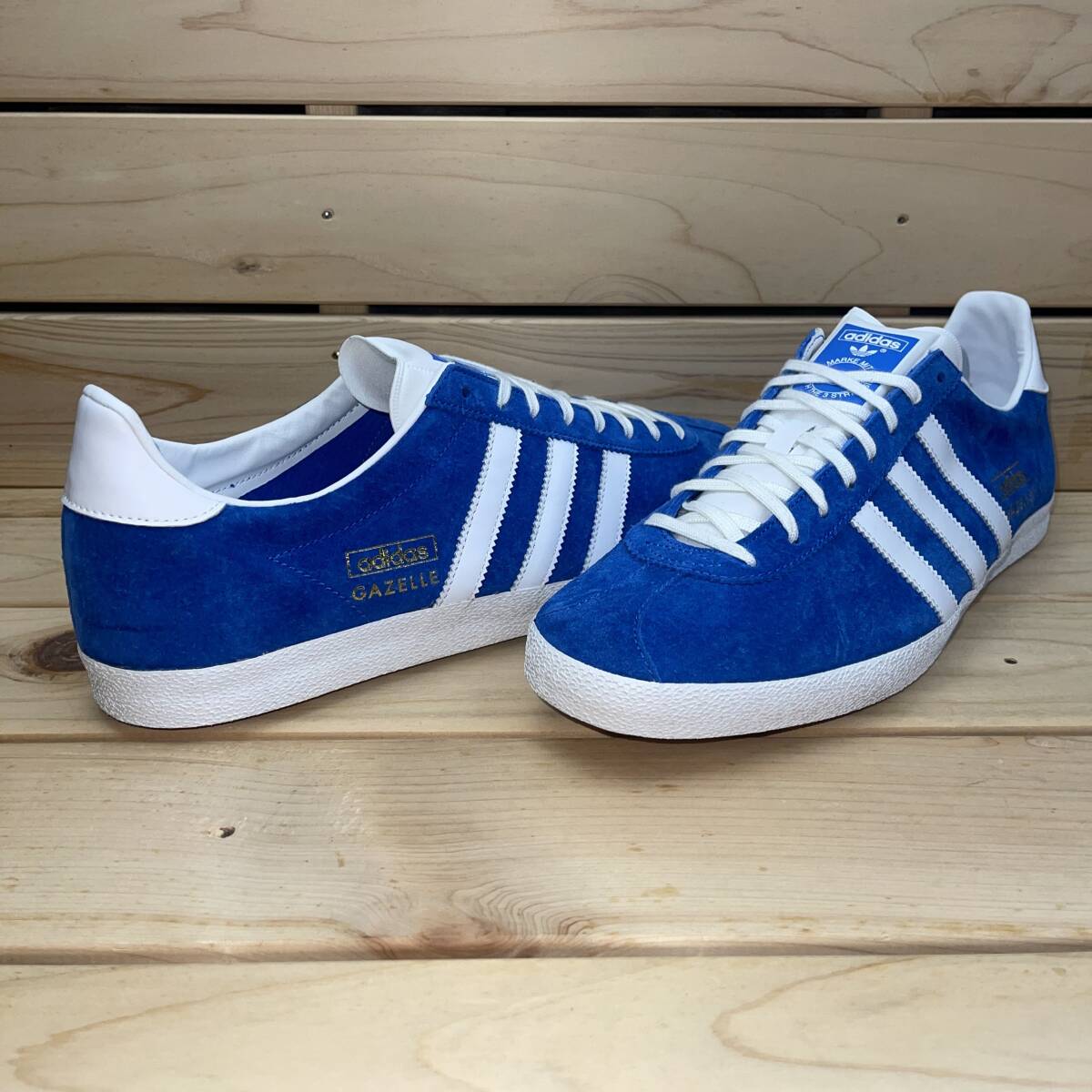 1円 スタート アディダス オリジナルス ガゼル 28.5cm ブルー ホワイト 税込定価13200円 adidas Originals GAZELLE ガッツレー 天然皮革_画像5