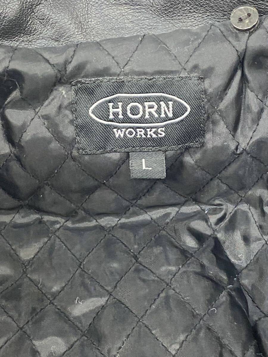 ● HORN WORKS ホーンワークス メンズ バッファロー ダブルライダースジャケット Lサイズ レザー ブラックの画像8