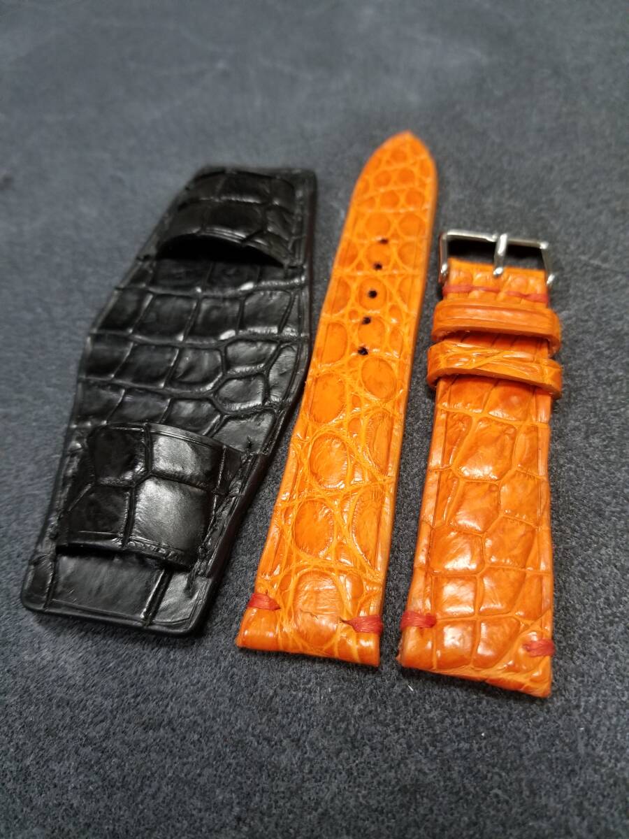 20mm 本物 クロコダイル BUNDベルト 3M製裏側防水 オレンジX黒 genuine crocodile leather_画像3