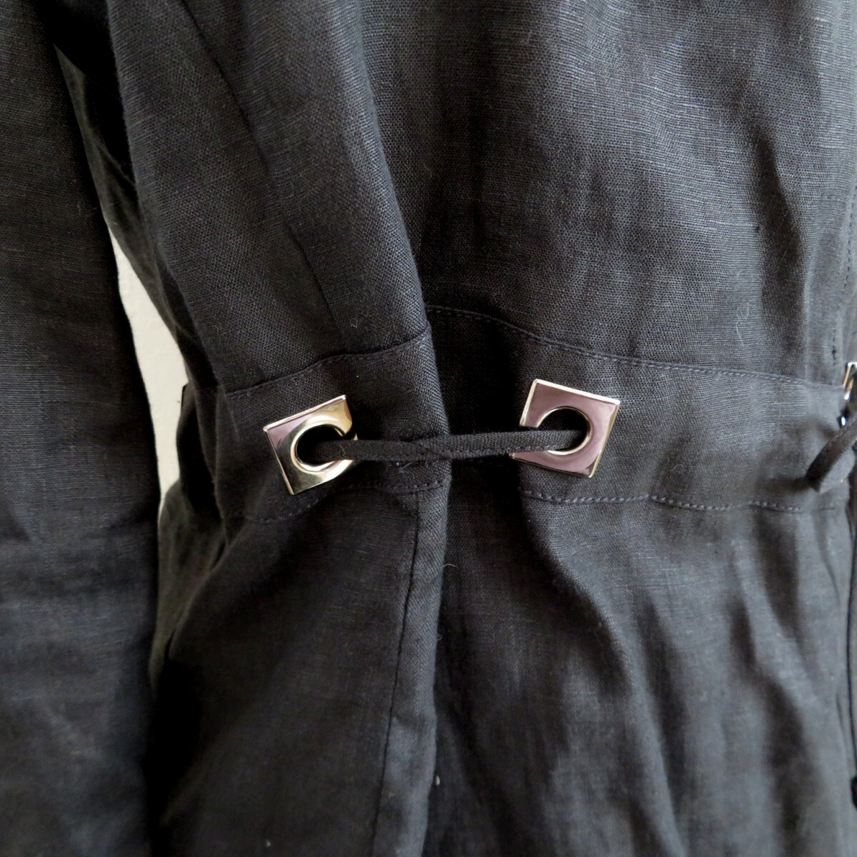 MAX MARA puro lino マックスマーラ 長袖カシュクールシャツ ジャケット 羽織 リネンシャツ 麻 ブラック サイズ38 0426-045の画像6