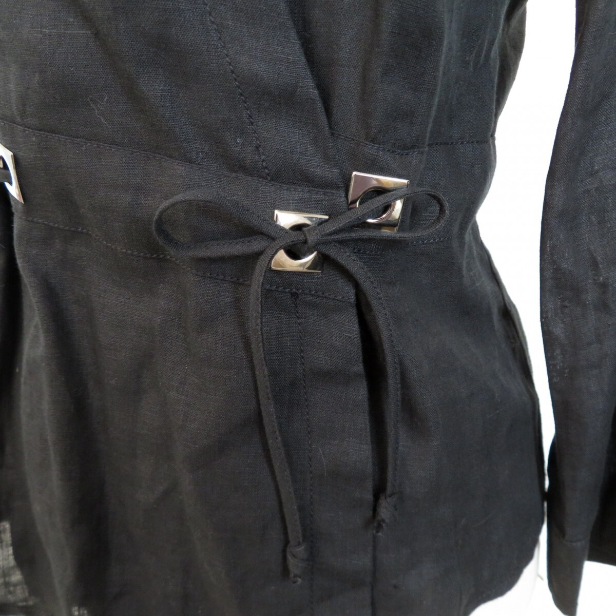 MAX MARA puro lino マックスマーラ 長袖カシュクールシャツ ジャケット 羽織 リネンシャツ 麻 ブラック サイズ38 0426-045の画像5