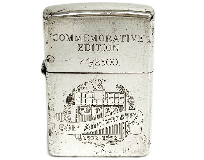 ZIPPO ジッポ STERLING SILVER スターリングシルバー 銀 1991年製 60th Anniversary 1932-1992 60周年記念 シリアル入り ライター 現状品_画像2