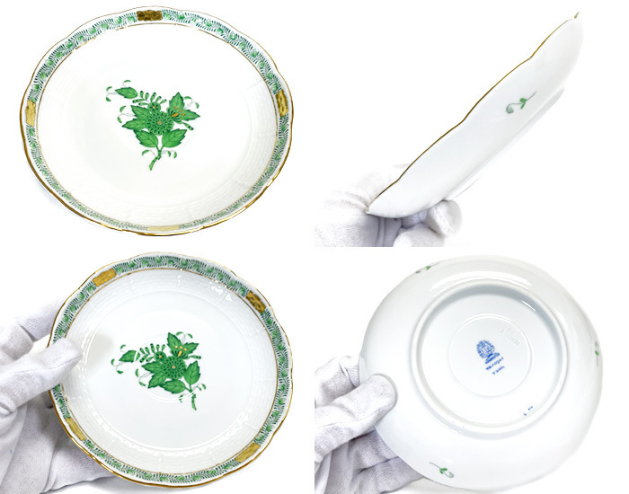 美品 HEREND HVNGARY ヘレンド カップ＆ソーサー 1客 箱入 アポニーグリーン ハンドペイント HANDPAINTED 金彩 金縁 茶器 ティーセット_画像6