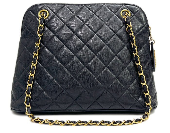 CHANEL シャネル マトラッセ チェーンショルダーバッグ キャビアスキン ココマーク CCマーク ブラック系 ゴールド金具 3番台 ヴィンテージ_画像3