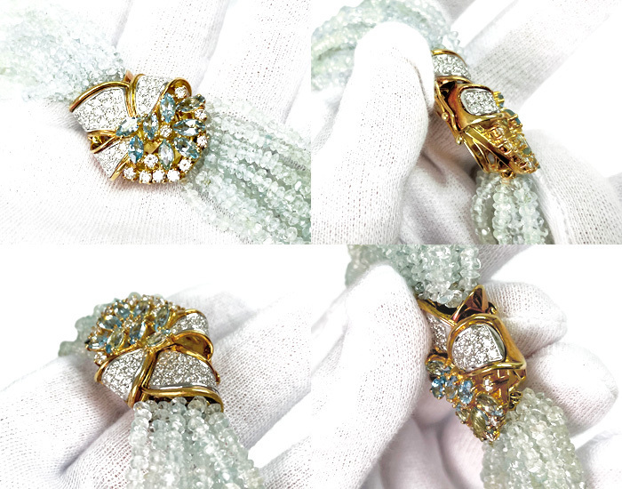 YOSHIE INABA ヨシエイナバ 天然アクアマリン 1.75ct ダイヤモンド 1.26ct ダイヤネックレス Pt900/K18 108.4g ソーティング 箱有_画像7