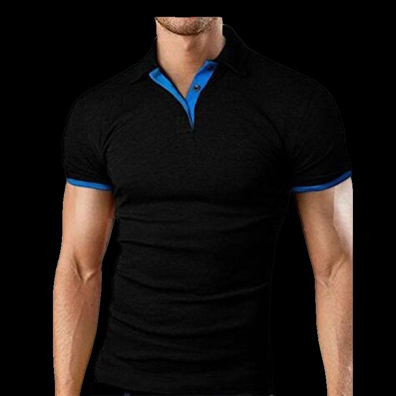 ポロシャツ メンズ 半袖 ゴルフウェア 鹿の子 スポーツウェア アウトドア 2色 アクセントカラー ブラック&ブルーSサイズの画像2