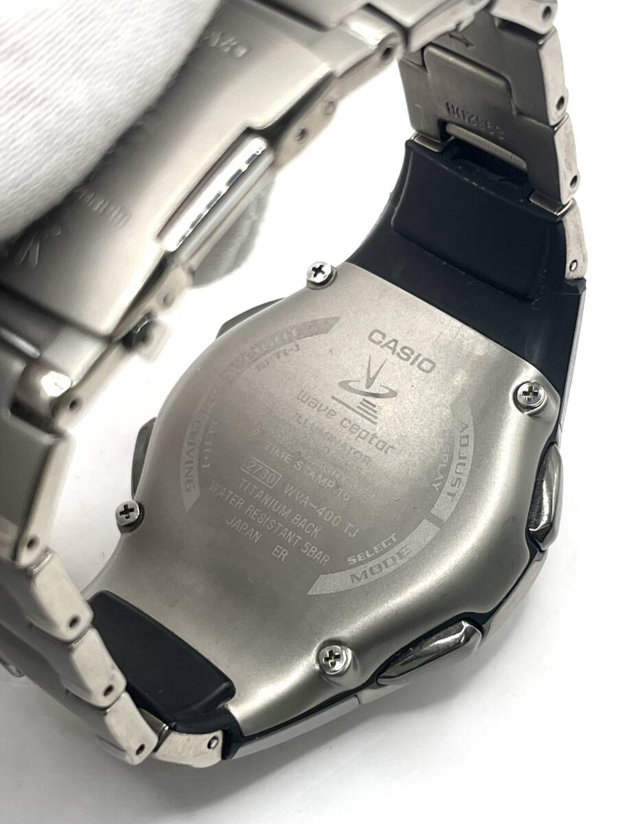 【1円〜/CASIO/美品】カシオ WAVE CEPTOR ウェーブセプター WVA-400 TJ TITANIUM チタン シルバー 電波ソーラー デジアナ メンズ腕時計