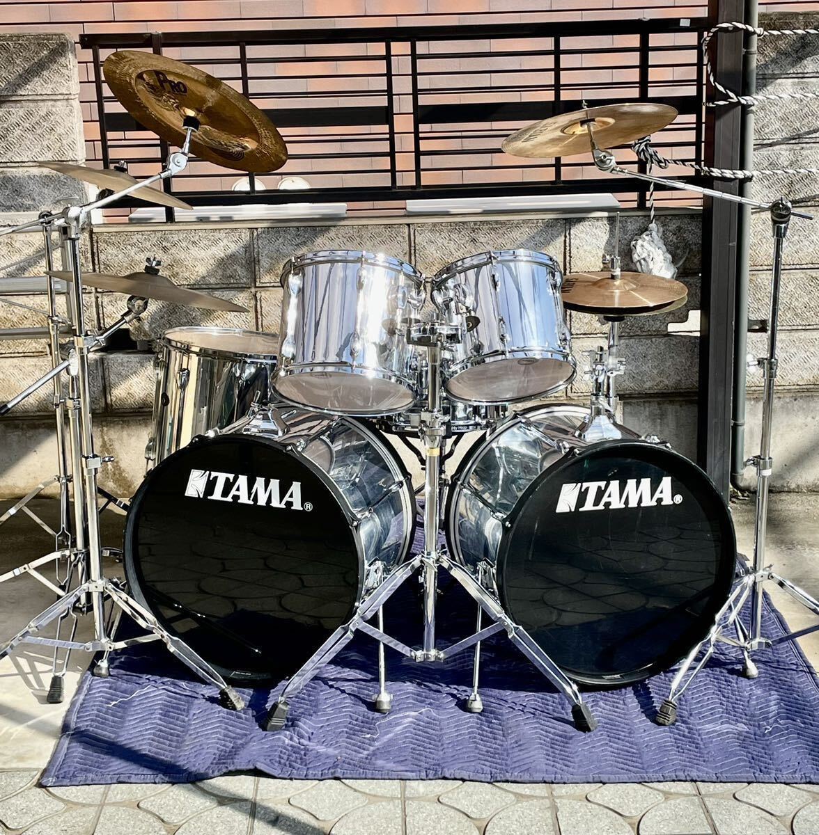 TAMA Rock Star タマ ドラムセット Zildjian SABIAN シンバルTAMA Pearl スタンド ロッククローム Rock Chrome ツーバス 2バス 引取のみ_画像9