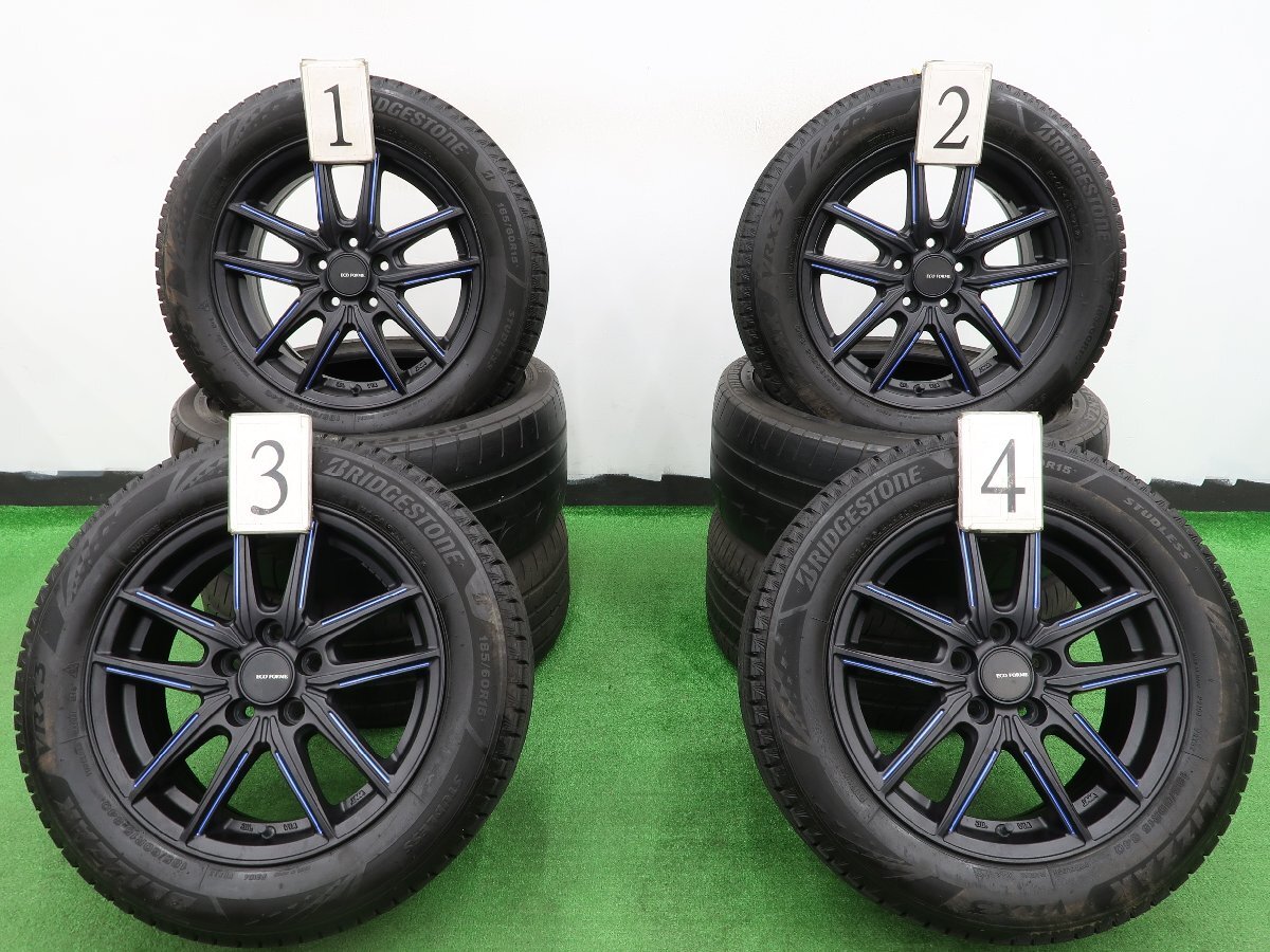 4本 ECO FORME 15インチ 5H 100 スタッドレス ブリヂストン ブリザック VRX3 2021年 185/60R15 トヨタ シエンタ 170系 クエロ ファンベースの画像1