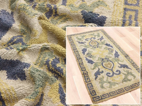 魁◆本物保証 時代古作 日本三大緞通 堺緞通 蟹牡丹文 古緞通 188×89㎝ 時代厳選の名作品絨毯の画像1