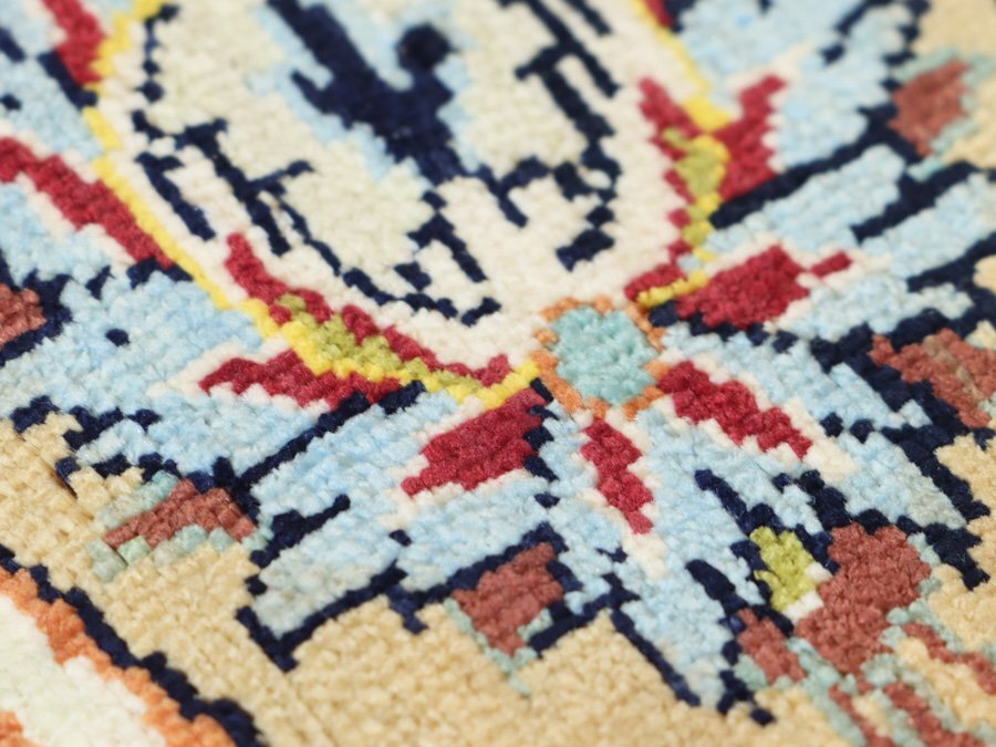 魁◆厳選作最高級ペルシャ絨毯 シルク100％ カシャーン産 工房マーク有 手織り100万ノット 大判 140.5×213㎝