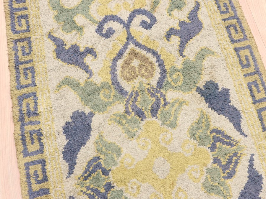 魁◆本物保証 時代古作 日本三大緞通 堺緞通 蟹牡丹文 古緞通 188×89㎝ 時代厳選の名作品絨毯の画像4