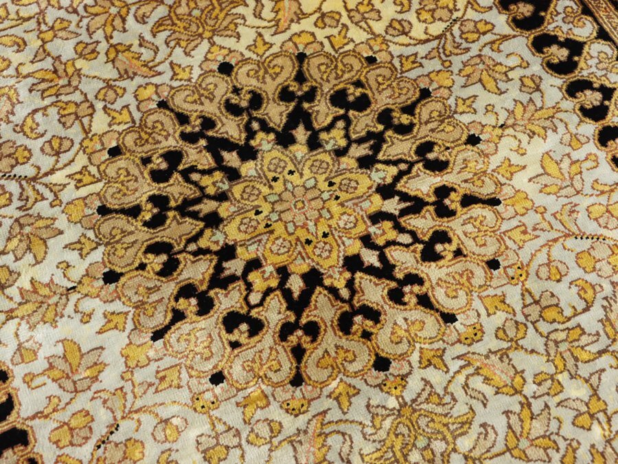 魁◆最高級ペルシャ絨毯 イラン クム産 ザビヒ工房 シルク100% 細密手織り110万ノット 84×46㎝ 唐草模様の画像5