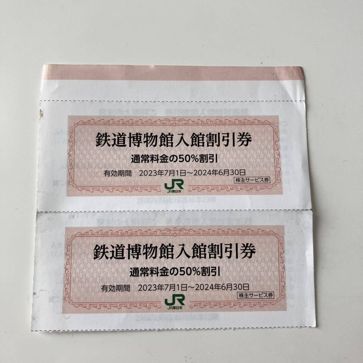 鉄道博物館（埼玉・大宮）入館割引券　2枚　2024年6月末迄有効　JR東日本・株主優待券　50％割_画像1