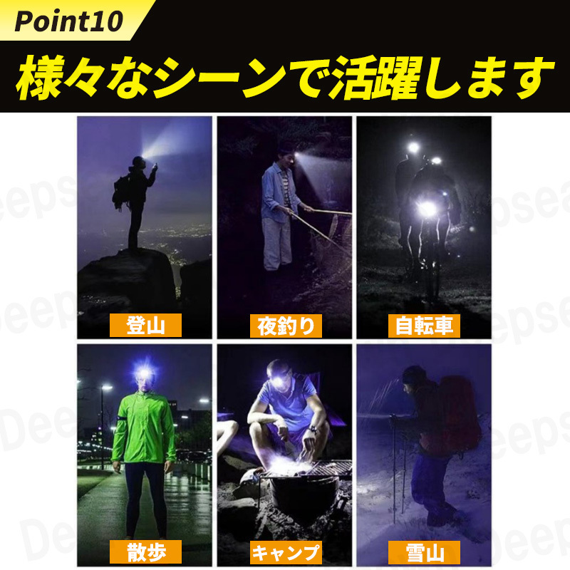 LEDヘッドライト usb充電式 ヘッドランプ 登山 キャンプ 夜 釣り アウトドア ワークライト 作業 cob 小型 懐中電灯 停電 防災 非常用 ２個_画像9