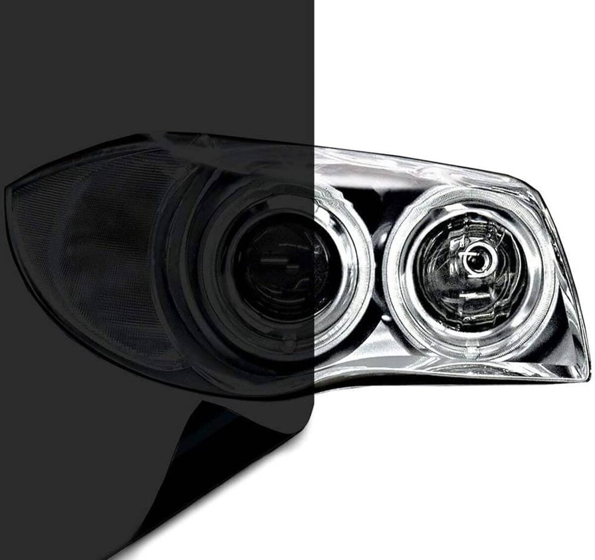 ヘッドライトフィルム アイラインフィルム 車 シールタイプ 30x120cm ヘッドライト テールに保護フィルム 紫外線対策(ブラック)_画像1