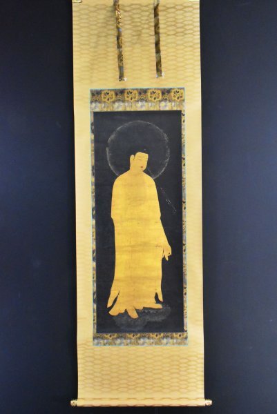 【印刷工芸】B2905 仏画仏教美術「阿弥陀来迎図」絹本 共箱 工芸 サンフランシスコ・アジア美術館の画像2