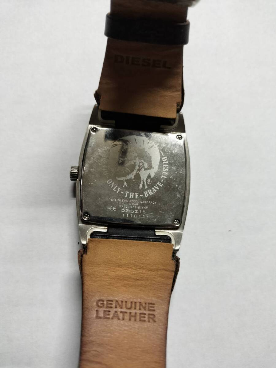 DIESEL ディーゼル 腕時計 DZ5215 クオーツ アナログ スクエア ピンク ブラウン カレンダー レザーベルト難あり 電池交換済み の画像5