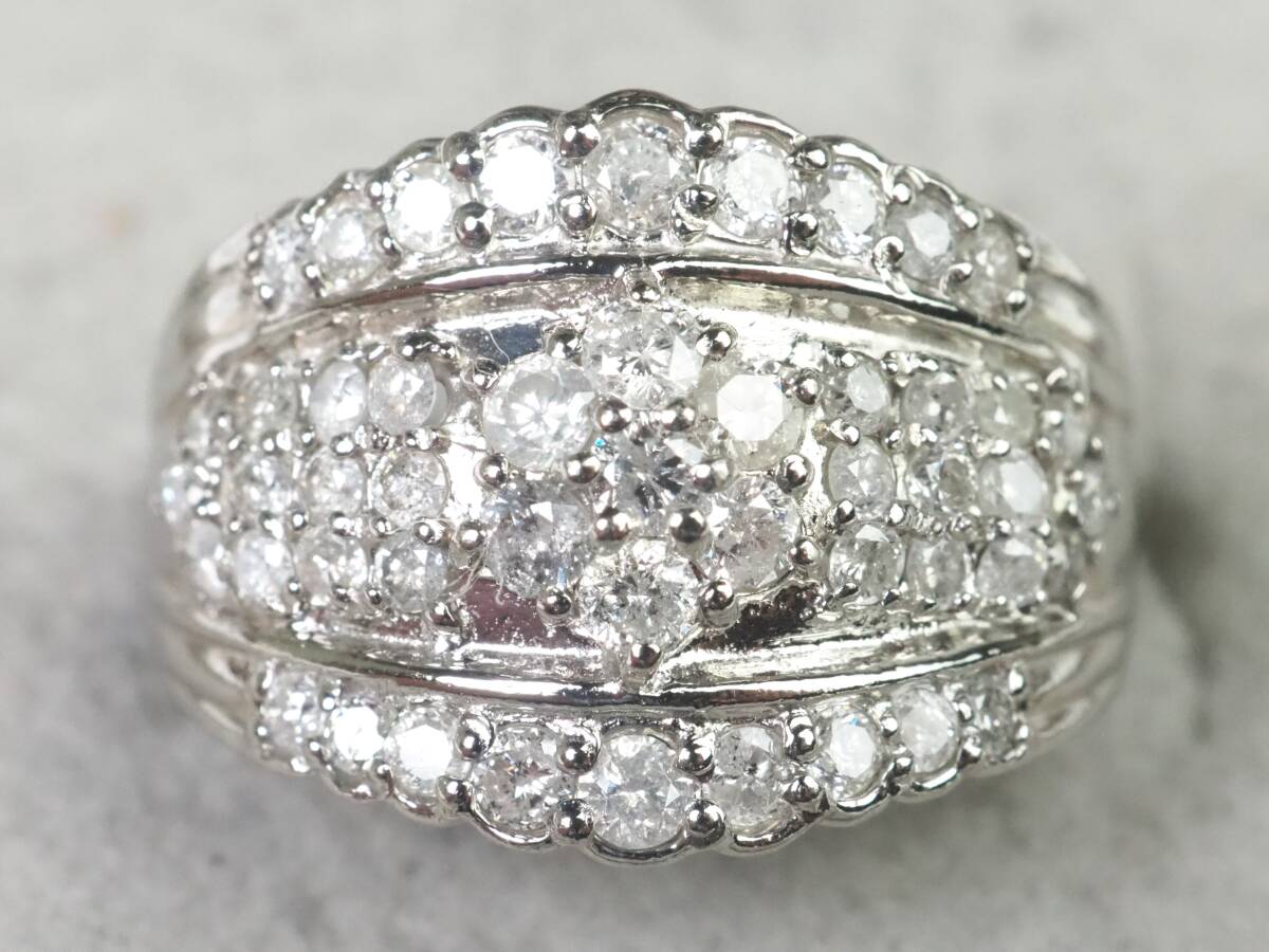 【3649E】Pt900プラチナ 天然ダイヤモンド 1.0ct/5.0g リング 指輪 ♯9
