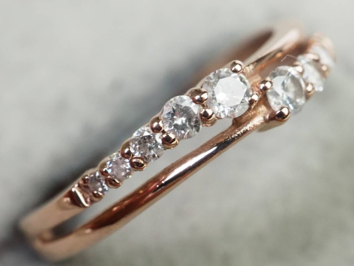 【3670A】K10ピンクゴールド 天然ダイヤモンド 0.16ct/0.9g リング 指輪 ♯5の画像2