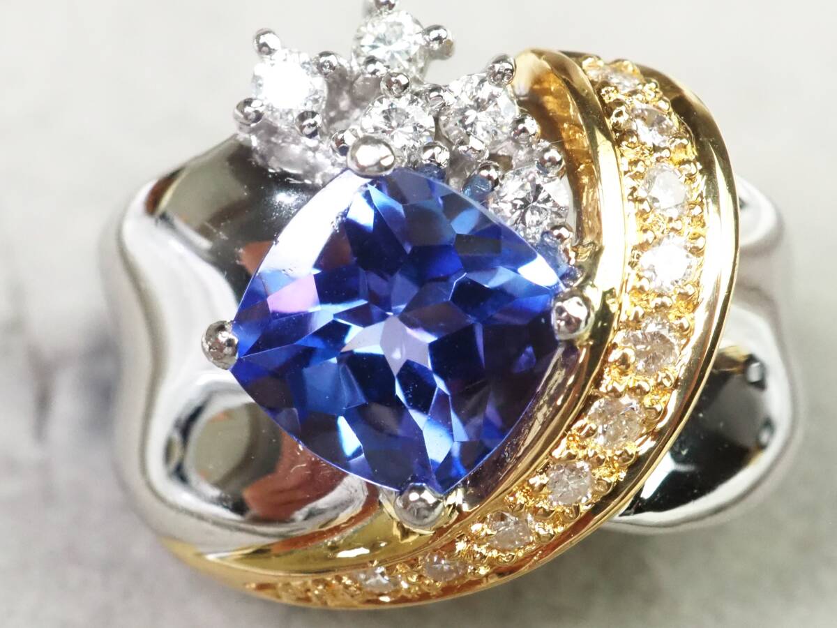 [3793M] with discrimination Pt900/K18 natural tongue The nai natural diamond TZ 1.92ct/D 0.29ct/10.4g ring ring #12