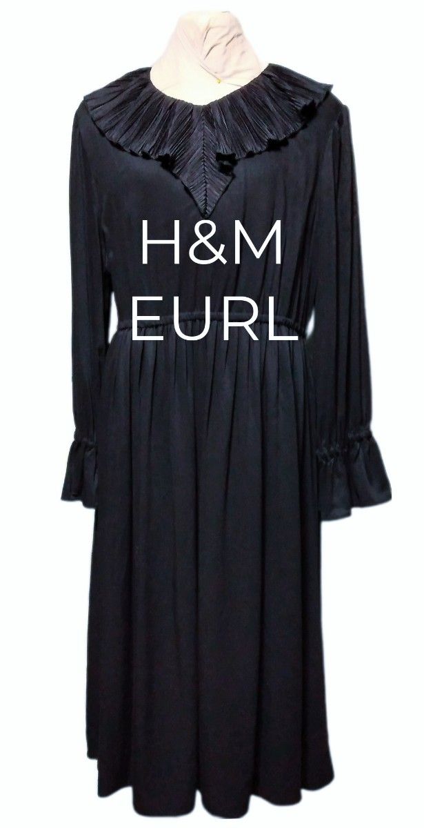 H&Mプリーツ襟ワンピースEURL新品タグ付黒LL15号大きいサイズ