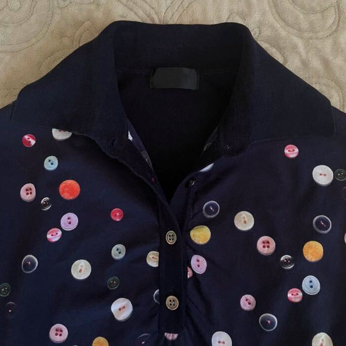 ポールスミス　BLACK ポロシャツ風　カットソー ボタン柄　トップス　紺　六分袖　襟付き　ピンク　赤　ハーフボタン　コットン　綿　M_画像4