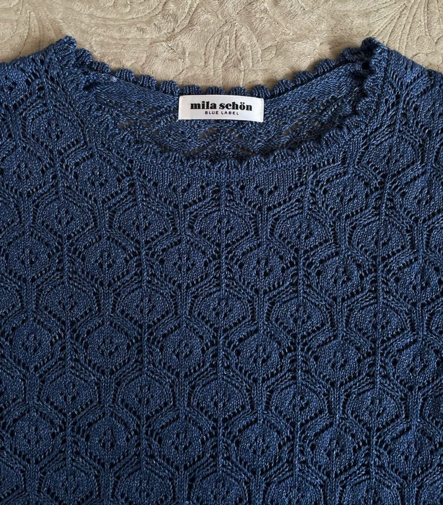  Mila Schon Blue Label ... плетеный свитер синий хлопок вырез лодочкой summer вязаный 40