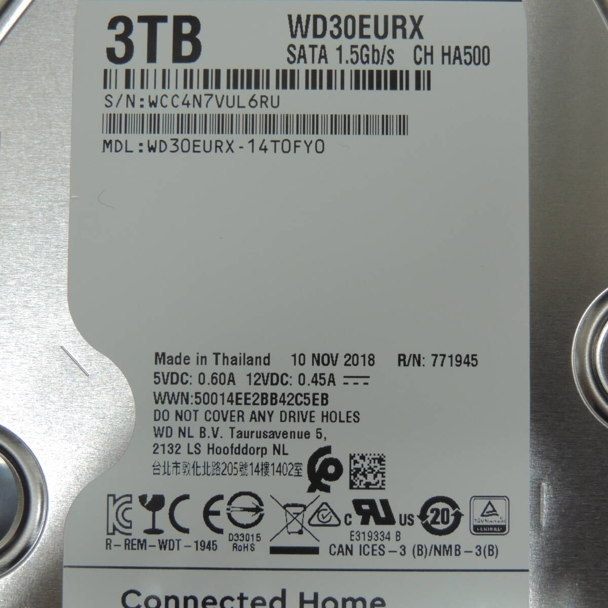 【検品済み/使用640時間】WD 3TB HDD WD30EURX 管理:オ-82_画像3