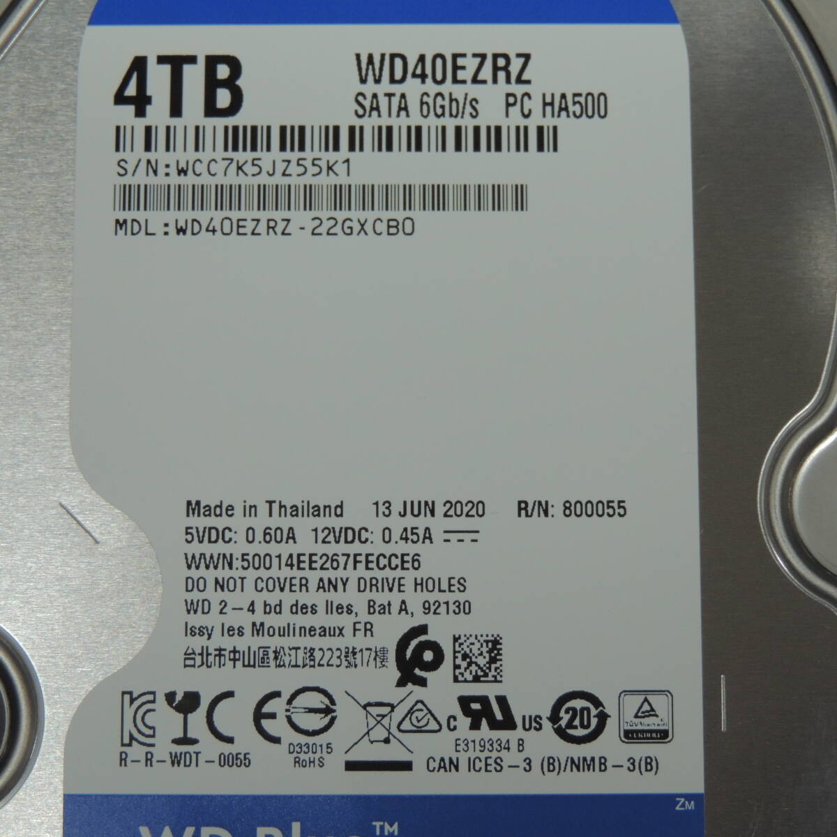 【検品済み】WD 4TB HDD WD40EZRZ (使用5126時間) 管理:カ-99_画像4